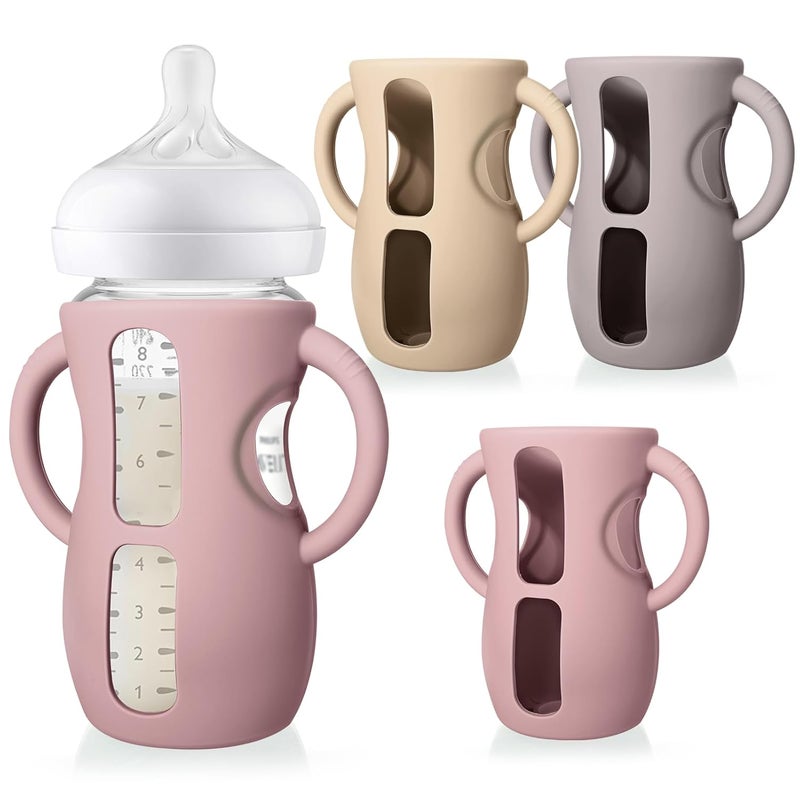 Juome Silicone Sleeves with Handles for Avent Natural Glass Baby Bottles - 3 Pack Anti Breakage Baby Bottle Holder for Philips Avent Glass Baby Bottle, Compatible with Phillips Avent Bottles 8 oz - Image 1